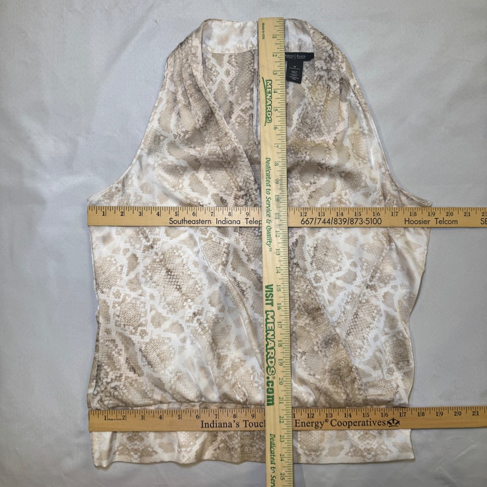 White House Black Market Snakeskin Halter Top Beige Surplice Smocked Blouse WHBM - Picture 7 of 10